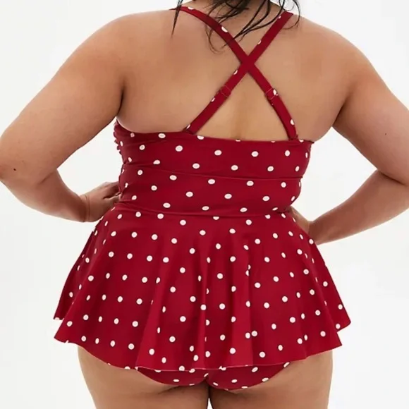 Torrid Minnie Mouse Polka Dot Peplum Swimsuit